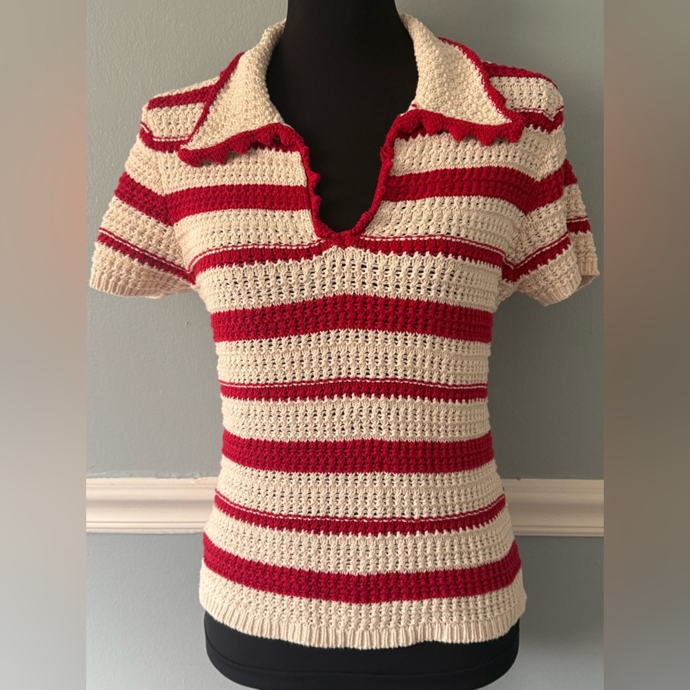 Altar'd State Red and Cream Knit Sweater